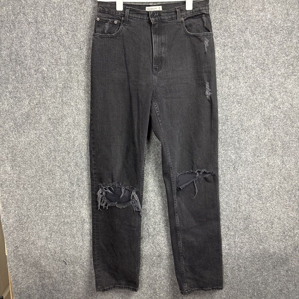 Abercrombie Fitch The 90's Ultra High Rise Straight Jeans Womens 30 \ 10 Black